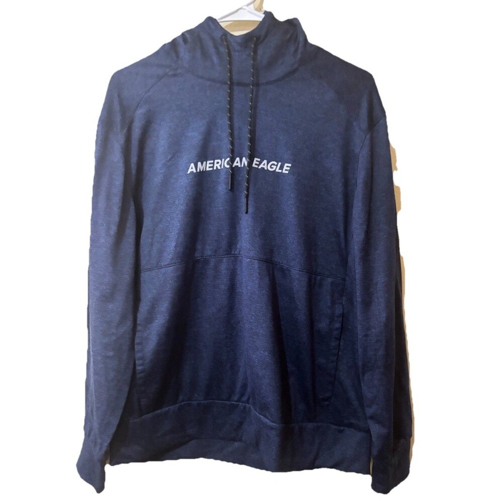 American Eagle Men's Blue Solid Pullover Hoodie Drawstring Size M
